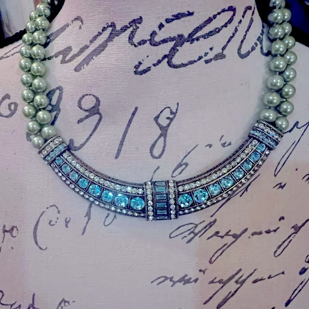 Heidi Daus Teal blue & light green Crystal necklace - Picture 2 of 5